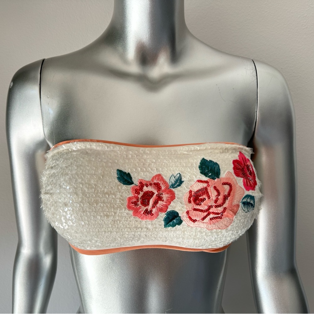 4 for $20 — simona barbieri bikini top floral sequin (size medium)